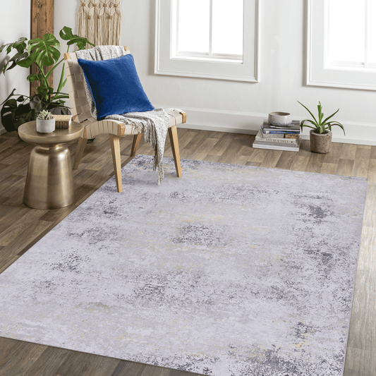 Naar, Machine Washable Area Rugs, Low-Pile, Non-Slip, Non-Shedding, Foldable, Kid & Pet Friendly - Area Rugs for living room, bedroom, kitchen, dining room rug - Perfect Gift, (Gray/Gold)