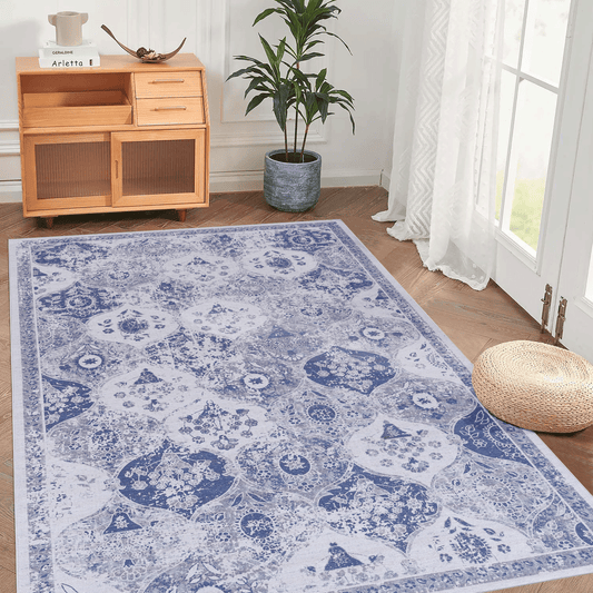 Naar, Machine Washable Area Rugs, Low-Pile, Non-Slip, Non-Shedding, Foldable, Kid & Pet Friendly - Area Rugs for living room, bedroom, kitchen, dining room rug - Perfect Gift, (Blue)