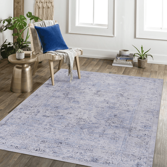 Naar, Machine Washable Area Rugs, Low-Pile, Non-Slip, Non-Shedding, Foldable, Kid & Pet Friendly - Area Rugs for living room, bedroom, kitchen, dining room rug - Perfect Gift, (Blue/Cream)